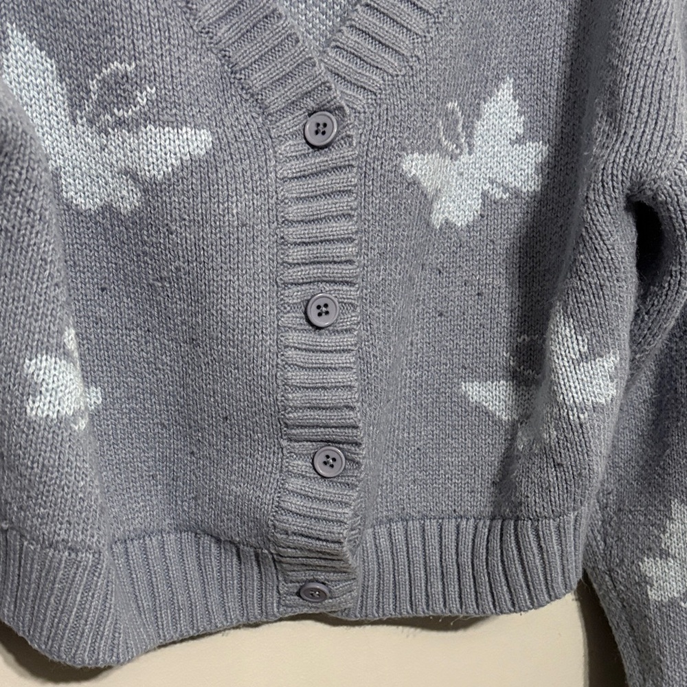 Women's Blue Cardigan Sweater - Picture 3 of 5